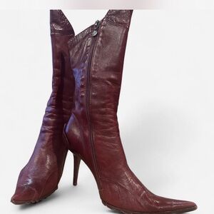 Chic Burgundy Leather Heeled Boots